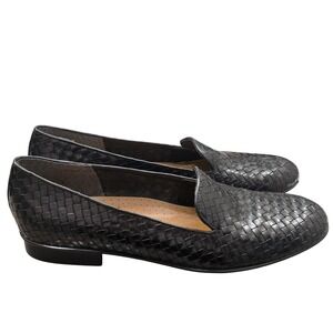 Naturalizer Black Woven Leather Loafers 7.5N Comfort Classic Work Flats Slip On
